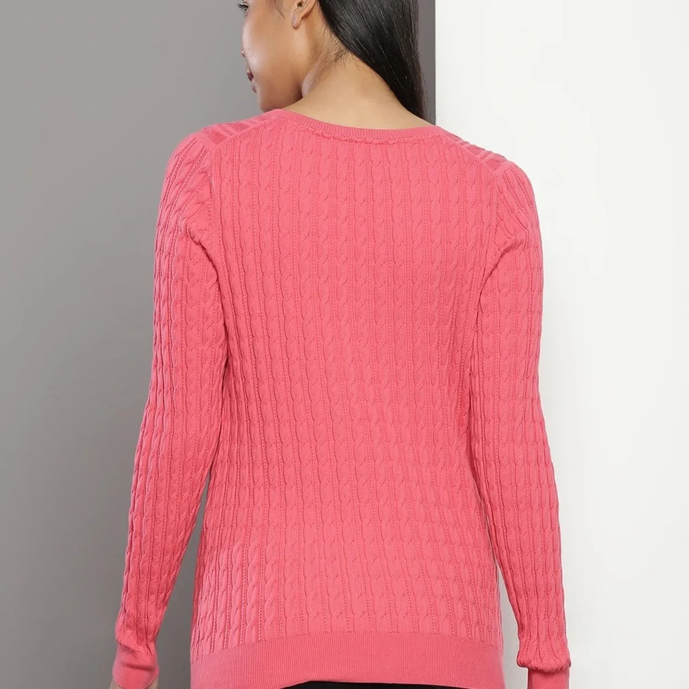 Tommy Hilfiger Women's Pink Cable Knit Sweater Shirt